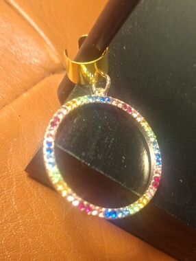 Gold-Tone Rainbow Crystal Hoop Earring - Multicolor.